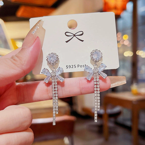 Copper Bow Earrings Inlaid Zircon Light Luxury Highend Elegant Niche Design