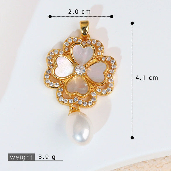 Copper Brushed Zircon Fourleaf Clover Flower Electroplated Necklace Pendant For Women
