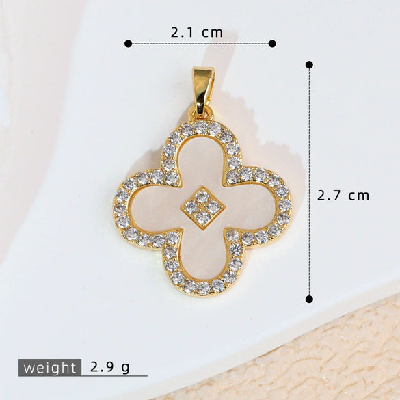 Copper Brushed Zircon Fourleaf Clover Flower Electroplated Necklace Pendant For Women