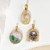 Copper Burned Blue Enamel Gold Plated Flower Leaf Dripping Oil Necklace Pendant