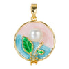 Copper Burned Blue Enamel Gold Plated Flower Leaf Dripping Oil Necklace Pendant