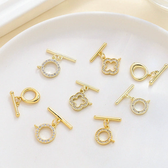Copper Clad Gold Color Zirconium Handmade Jewelry Accessories Material For Belt Hanging Buckle Bracelet Necklace Earrings With Inlay Process