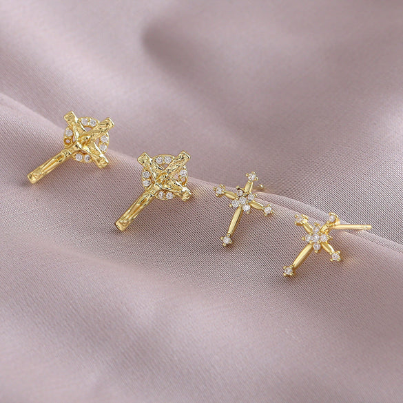 Copper Cross Earrings Microinlay Real Gold Electroplated Jewelry