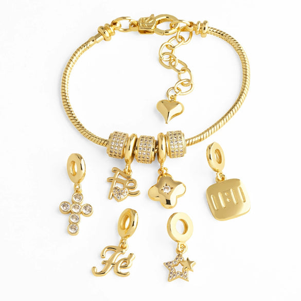 Copper Cross Star 18K Gold Plated Bracelet Simple Style Unisex