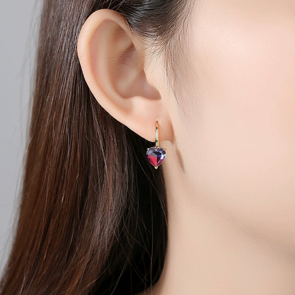 Copper Crystal Imitation Tourmaline Heart Ear Hook Earrings Simple Fashion Jewelry For Women