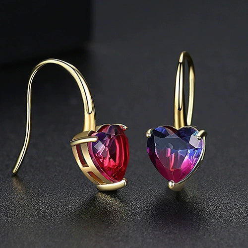 Copper Crystal Imitation Tourmaline Heart Ear Hook Earrings Simple Fashion Jewelry For Women