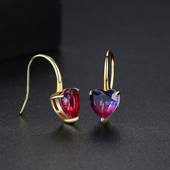 Copper Crystal Imitation Tourmaline Heart Ear Hook Earrings Simple Fashion Jewelry For Women