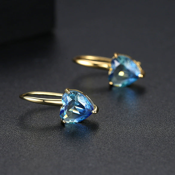 Copper Crystal Imitation Tourmaline Heart Ear Hook Earrings Simple Fashion Jewelry For Women
