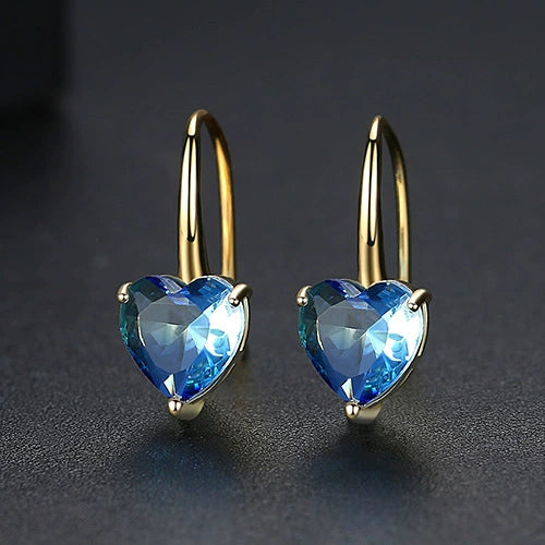Copper Crystal Imitation Tourmaline Heart Ear Hook Earrings Simple Fashion Jewelry For Women