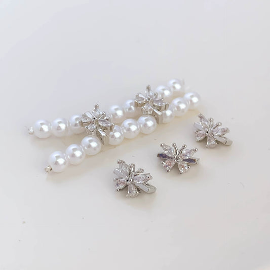 Copper Cute Animal Style Butterfly Inlaid Zircon Double Row Pearl Spacer Double Hole Accessories Diy Bracelet Necklace With Gold Plating