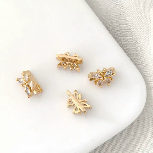Copper Cute Animal Style Butterfly Inlaid Zircon Double Row Pearl Spacer Double Hole Accessories Diy Bracelet Necklace With Gold Plating