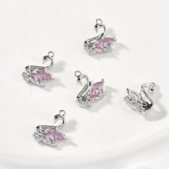Copper Cygnet Pendant Jewelry Accessories Electroplated Hand Made With Sweet Powder Zirconium