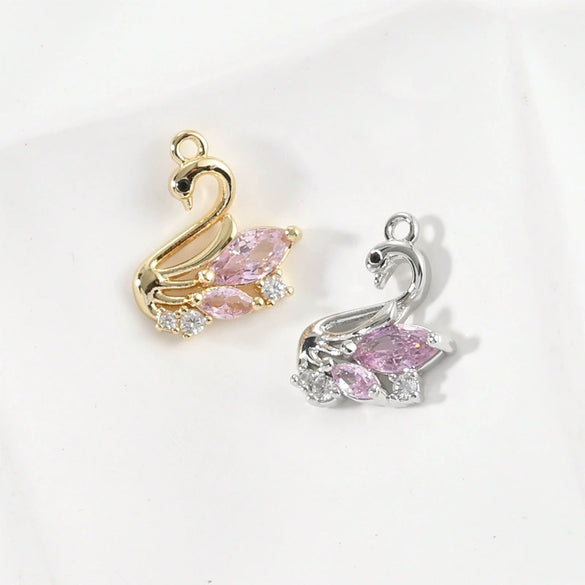 Copper Cygnet Pendant Jewelry Accessories Electroplated Hand Made With Sweet Powder Zirconium