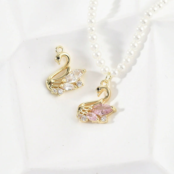 Copper Cygnet Pendant Jewelry Accessories Electroplated Hand Made With Sweet Powder Zirconium