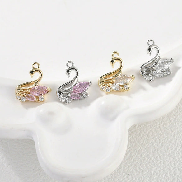 Copper Cygnet Pendant Jewelry Accessories Electroplated Hand Made With Sweet Powder Zirconium
