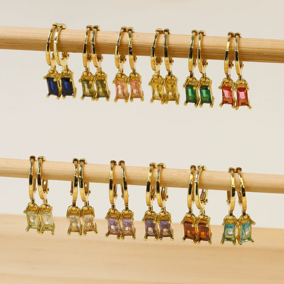 Copper December Birthstone Earrings With Ladder Square Rectangular Shape Electroplated For Women Elegant Fashion Allmatch