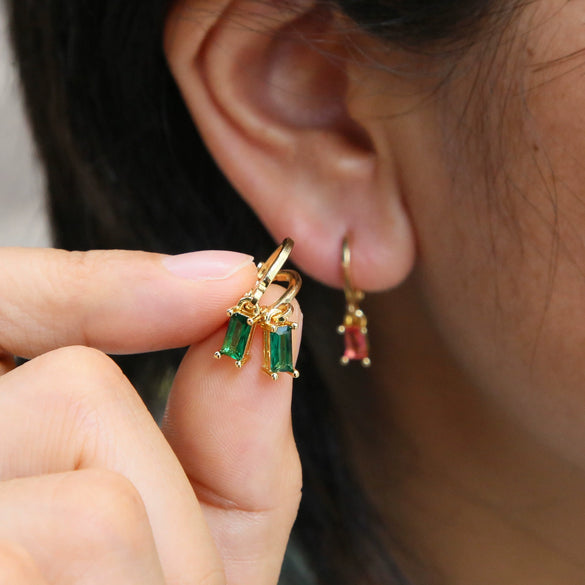 Copper December Birthstone Earrings With Ladder Square Rectangular Shape Electroplated For Women Elegant Fashion Allmatch