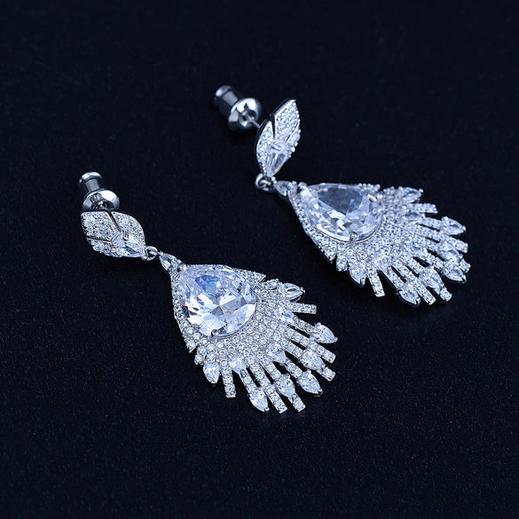 Copper Drop Earrings With Micro Inlaid Zircon Accents For Bridal And Formal Jewelry
