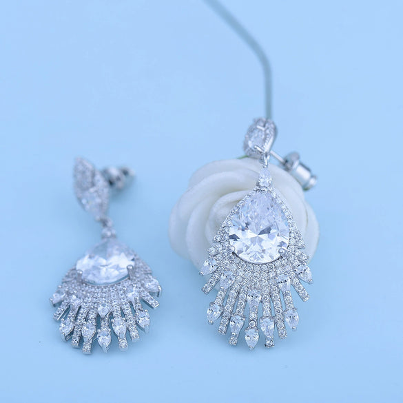 Copper Drop Earrings With Micro Inlaid Zircon Accents For Bridal And Formal Jewelry