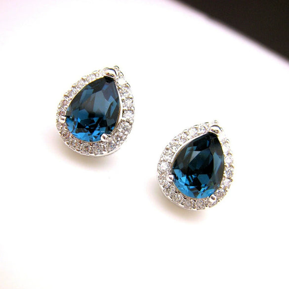 Copper Drop Shape Sapphire Earrings For Women Simple Style