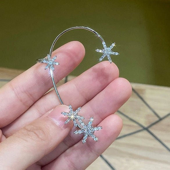 Copper Electroplated Butterfly Ear Clip Earrings Floral Inlay One Piece Ear Cuff Style For Women Without Pierced Ears