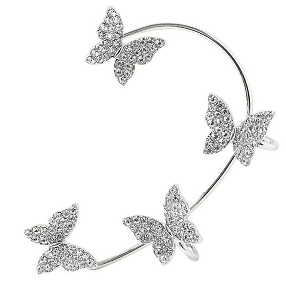 Copper Electroplated Butterfly Ear Clip Earrings Floral Inlay One Piece Ear Cuff Style For Women Without Pierced Ears