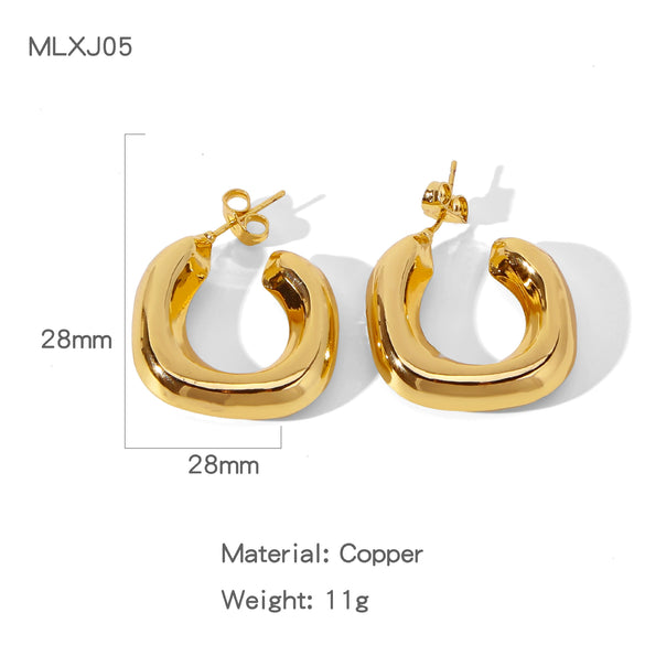 Copper Electroplated Creative Smooth Cshaped Heavy Industry Women's Earrings