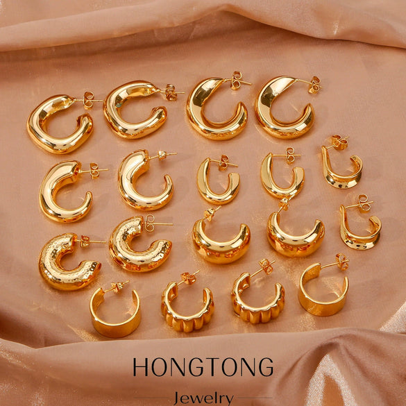 Copper Electroplated Creative Smooth Cshaped Heavy Industry Women's Earrings