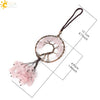 Copper Electroplated Crystal And Colorful Stone Heart And Round Tree Of Life Pendant Hanging Accessory With Floral Ancient Style