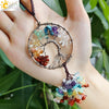 Copper Electroplated Crystal And Colorful Stone Heart And Round Tree Of Life Pendant Hanging Accessory With Floral Ancient Style