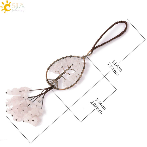 Copper Electroplated Crystal And Colorful Stone Heart And Round Tree Of Life Pendant Hanging Accessory With Floral Ancient Style
