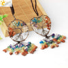 Copper Electroplated Crystal And Colorful Stone Heart And Round Tree Of Life Pendant Hanging Accessory With Floral Ancient Style
