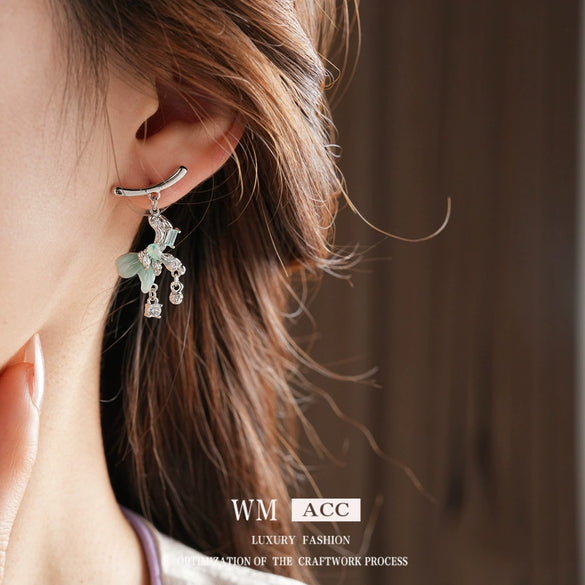 Copper Electroplated Geometric Bow Tassel Women's Earrings