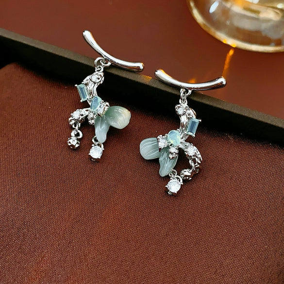 Copper Electroplated Geometric Bow Tassel Women's Earrings