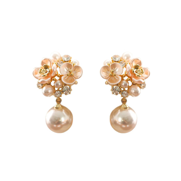 Copper Electroplated Geometric Flower Pearl Women's Earrings