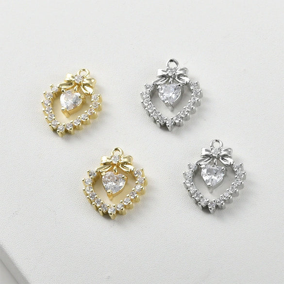 Copper Electroplated Heart Bow Inlaid Zircon Pendant Jewelry Accessories