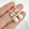 Copper Electroplated Inlaid Zircon Bow Pearl Earrings Accessories Hand Made