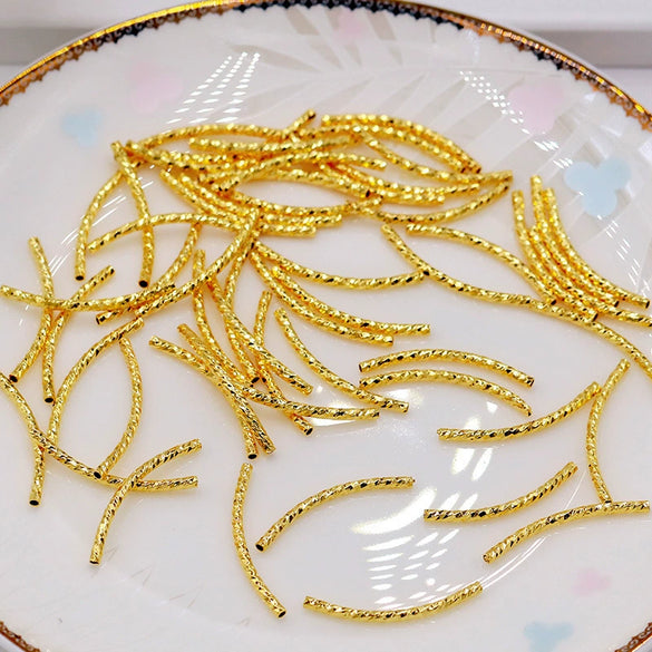 Copper Electroplated 18K Real Gold Faceted Threaded Elbow Diy Bracelet Necklace Accessories