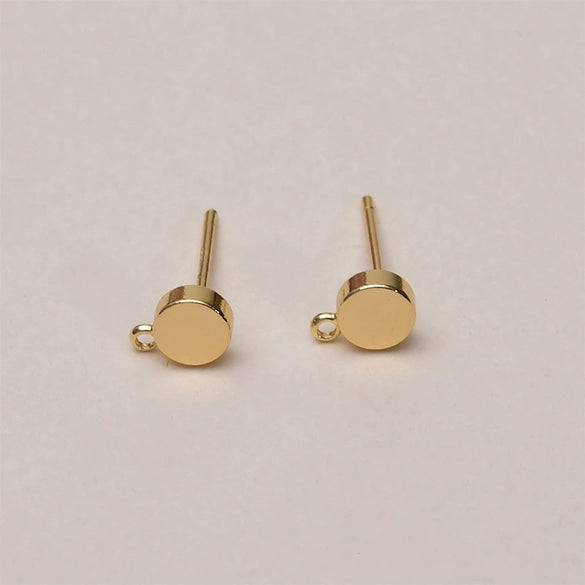 Copper Electroplated 14K True Gold Color Round Ear Jewelry Base Material Accessories With Hanging Silver Pin
