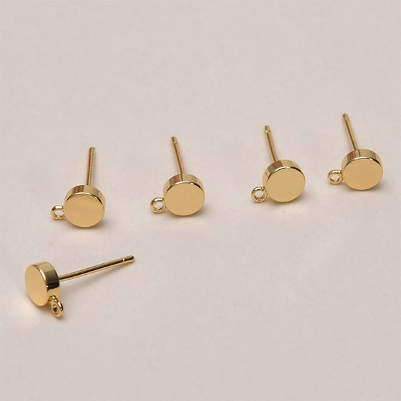 Copper Electroplated 14K True Gold Color Round Ear Jewelry Base Material Accessories With Hanging Silver Pin