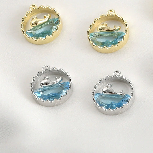 Copper Electroplated Ocean Whale Crystal Round Pendant Handmade Jewelry Accessories