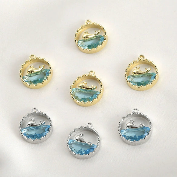 Copper Electroplated Ocean Whale Crystal Round Pendant Handmade Jewelry Accessories