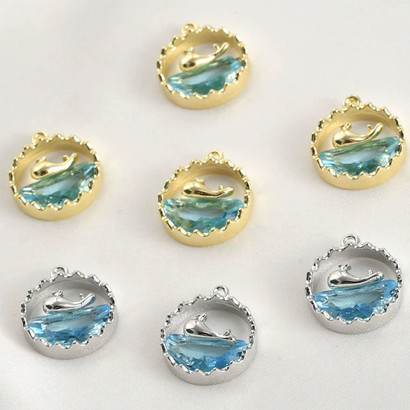Copper Electroplated Ocean Whale Crystal Round Pendant Handmade Jewelry Accessories