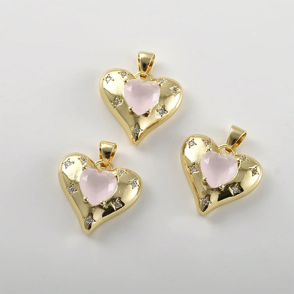 Copper Electroplated Pink Heart Inlaid Zircon Pendant Necklace Earrings Accessories
