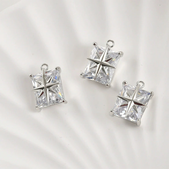 Copper Electroplated Retro Cross Star Long Square Pendant Jewelry Accessories For Diy Bracelet Necklace Earrings