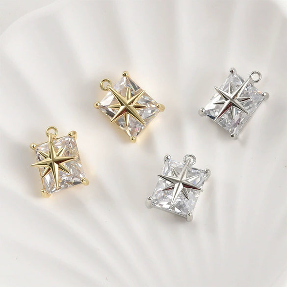Copper Electroplated Retro Cross Star Long Square Pendant Jewelry Accessories For Diy Bracelet Necklace Earrings