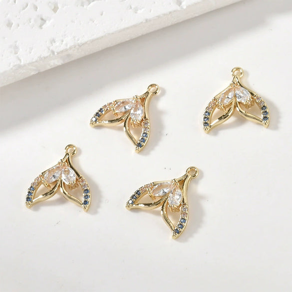 Copper Electroplated Sea Blue Zircon Fishtail Shell Pendant Jewelry Bracelet Necklace Earrings