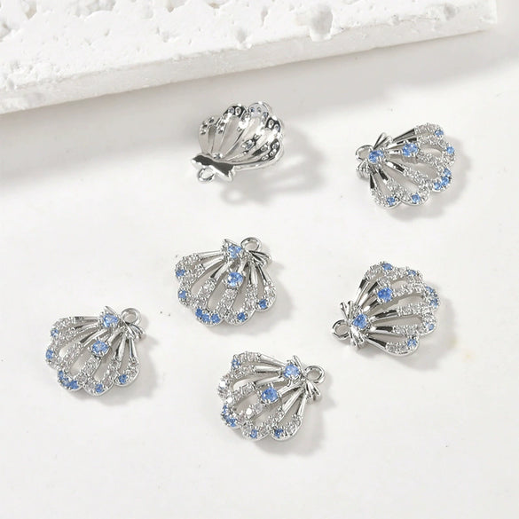 Copper Electroplated Sea Blue Zircon Fishtail Shell Pendant Jewelry Bracelet Necklace Earrings