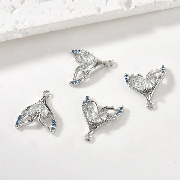 Copper Electroplated Sea Blue Zircon Fishtail Shell Pendant Jewelry Bracelet Necklace Earrings