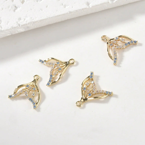 Copper Electroplated Sea Blue Zircon Fishtail Shell Pendant Jewelry Bracelet Necklace Earrings